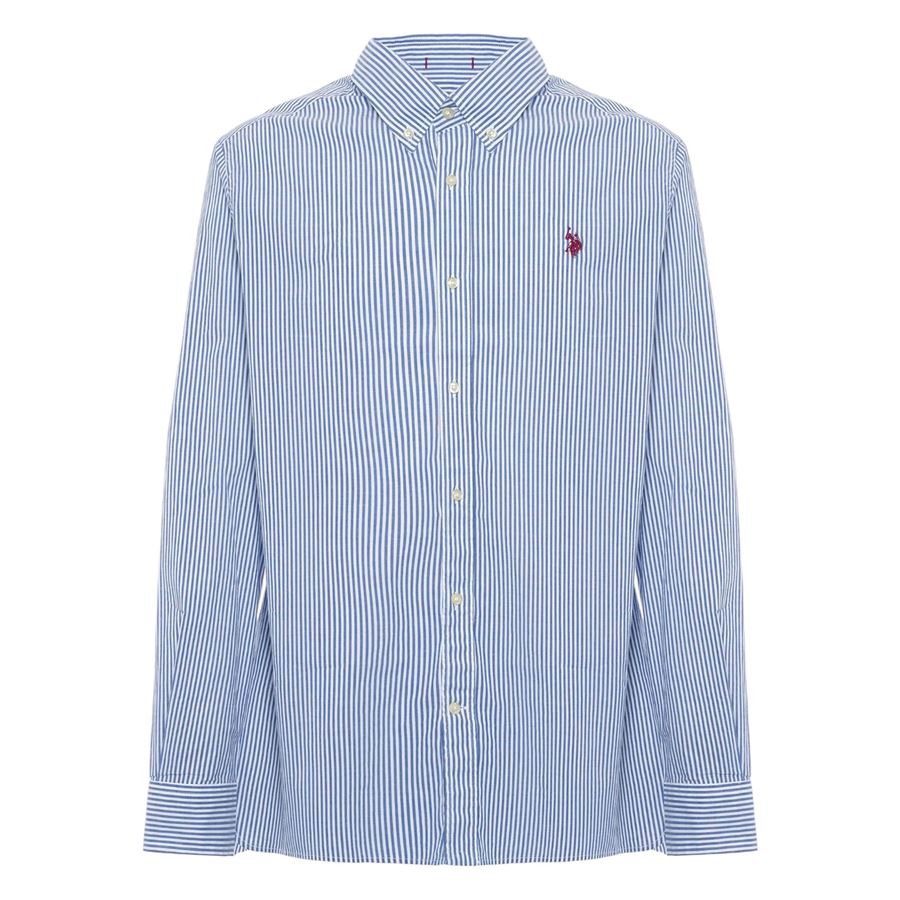 Camicia da uomo in cotone stretch popeline a righe slim fit con logo U.S. Polo Assn | US41104019730